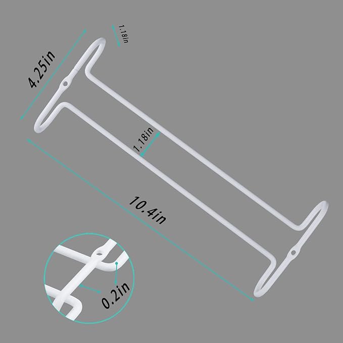White 4 Wine Glass Rack Under Cabinet Shelf 10 Inch Stemware Storage Hanging Hanger Organizer Glasses Holder with Drying Under Counter Metal for Kitchen and Bar