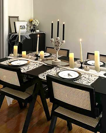 Rattan Dining Chairs Set of 6, Farmhouse Wicker Dining Chairs with Cane Seat Accent Armchair for Dining Room Kitchen Restaurant, Walnut