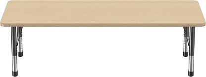 Factory Direct Partners FDP Rectangle Activity School and Classroom Kids Table (30 x 72 inch), Chunky Toddler Leg, Adjustable Height 15-24 inches - Maple Top and Maple Edge