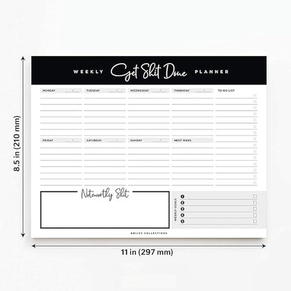 Bliss Collections Weekly Planning Pad, To Do List Notebook - Undated Tear-Off Sheets Notepad - Work Calendar, Organizer, Scheduler for Goals, Tasks - Get Stuff Done, 8.5" x 11", 50 Sheets