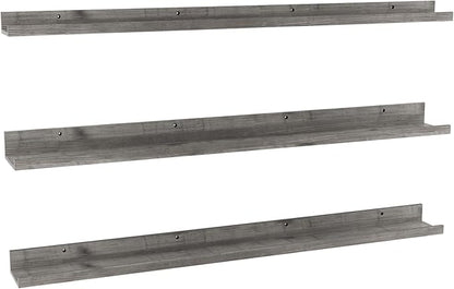 Giftgarden 47 Inch Gray Floating Shelves for Wall Mount, Grey Wood Wall Shelf Ledge for Bathroom Bedroom Living Room Kitchen Storage, Set of 3 Different Sizes