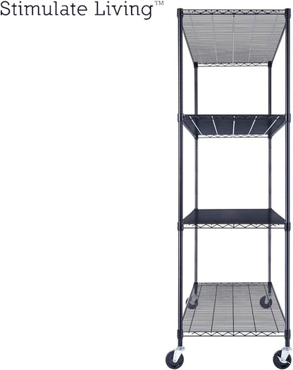 60"x24"x72" PRIME HEAVY DUTY Black 4-Tier Wire Shelving NSF 2400 LBS MAX Capacity Storage Rack for Commercial, School, Home, Garage, Warehouse, Industrial, and Hospital Uses (with Wheels)