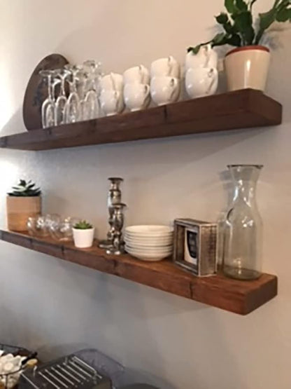 joelsantiques 42 Inch Floating Shelves for Wall - 42x9x2 in - Made of Natural Wood and Easy Install - Heavy Duty Rustic Book Shelves - Perfect for Bathroom, Kitchen, Living Room - Medium Brown
