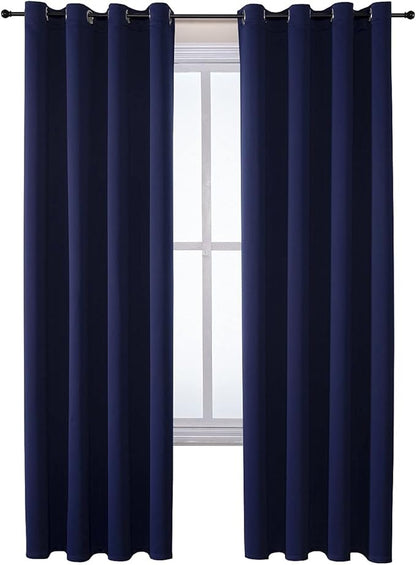 ChrisDowa Grommet Blackout Curtains for Bedroom and Living Room - 2 Panels Set Thermal Insulated Room Darkening Curtains (Navy Blue, 52W x 72L)