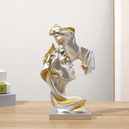 Couples Kiss Sculpture,Abstract Art Couple Sculpture Home Furnishing Resin Statue Decoration Romantic Statue Used for Home Decoration, Wedding, Gift.Silver