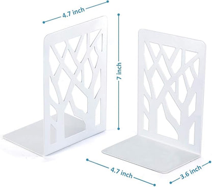 Book Ends, Bookends, Bookends for Shelves, Bookend, Book Ends for Heavy Books, White Metal Book Shelf Holder Home Decorative, Book Stoppers for Shelves, Bookend Supports 2 Pair