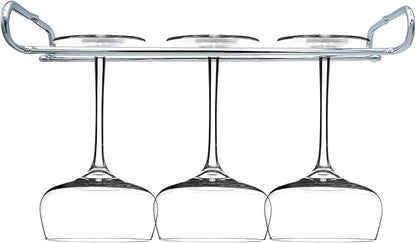 10 Inch Wine Glass Rack Under Cabinet Shelf Stemware Storage Hanging Hanger Organizer Glasses Holder with Drying Under Counter Metal for Kitchen and Bar Set of 4 Silver