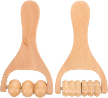Wooden Massage Roller, Wood Therapy Massage Tools 2pcs Bead Wooden Roller Tool Muscle for Men and Women, Muscle Tension Relief Tissue Father and Mother Day Giftware