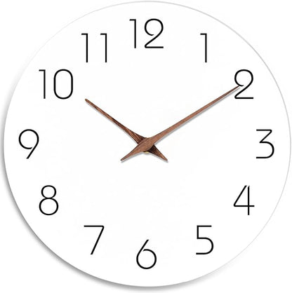 Mosewa Wall Clock 10 Inch Silent Non Ticking Wood Battery Operated Wooden White Modern Office Simple Minimalist Decorative for Kitchen Home Bathroom Living Room