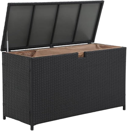 Super Patio Outdoor Patio Storage Box Waterproof, 120 Gallon Large Deck Box Wicker Storage Bin for Cushions, Garden Tools, Black