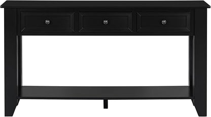 Farmhouse Modern Console Table 55.4-Inch Entryway Sofa Table with Drawers & Storage Shelf for Living Room Hallway Entrance, Black
