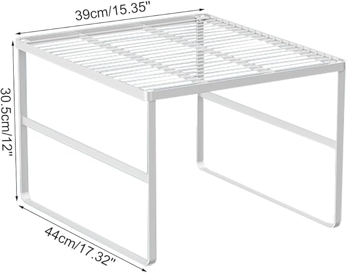 Kitchen Cabinet Storage Shelf Stackable Wire Spice Rack Organizer Heavy Duty Space Saver for Bathroom Bedroom Closet Laundry Room Office Countertop - White, Pack 1