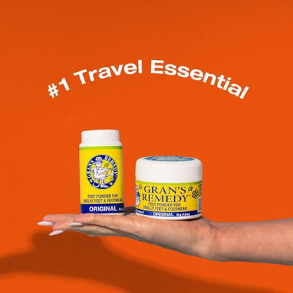 Gran's Remedy Shoe Deodorizer and Foot Powder for Smelly Feet - Effective Shoe Odor Eliminator in Travel Size - Absorbs Sweat and Moisture for Shoes and Feet - Unscented