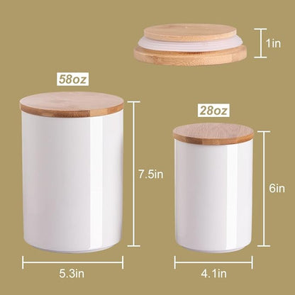 Sweejar Kitchen Ceramic Food Storage Containers Set, Stackable Canisters for Countertop with Airtight Boomboo Lids for Serving Ground Coffee, Tea, Sugar, Salt and More- Set of 2 (White)