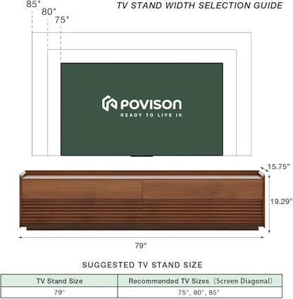 POVISON Fully-Assembled Mid Century Modern TV Stand, 78.74" Wood Media Console with Adjustable LED Light, Entertainment Center with Storage for Living Room