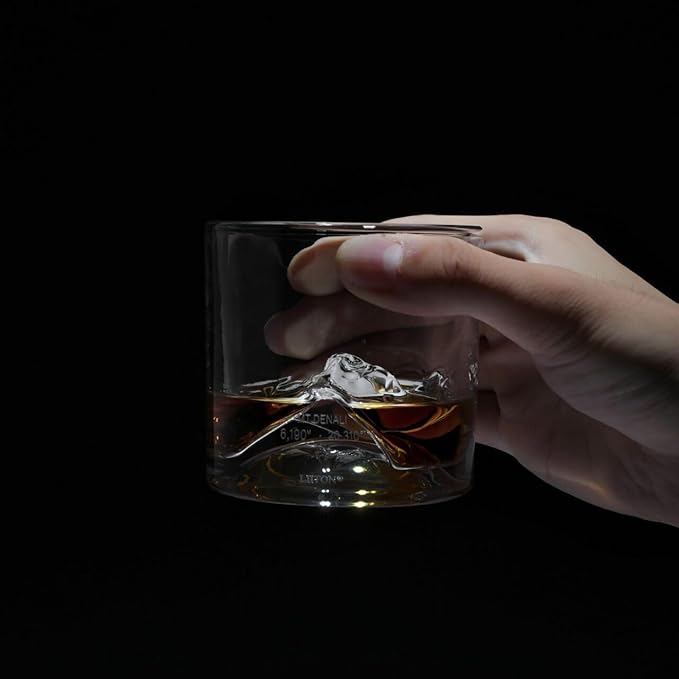Denali Mountain Heavy Crystal Whiskey Glasses Gift Set of 2, Thick Freezable Bourbon Glass 1lb Each, Premium Whiskey Gifts for Men, Frozen Crystal Chills Cocktails, 10 oz