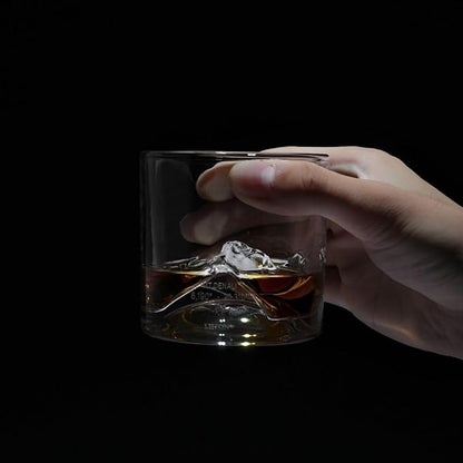 Denali Mountain Heavy Crystal Whiskey Glasses Gift Set of 2, Thick Freezable Bourbon Glass 1lb Each, Premium Whiskey Gifts for Men, Frozen Crystal Chills Cocktails, 10 oz