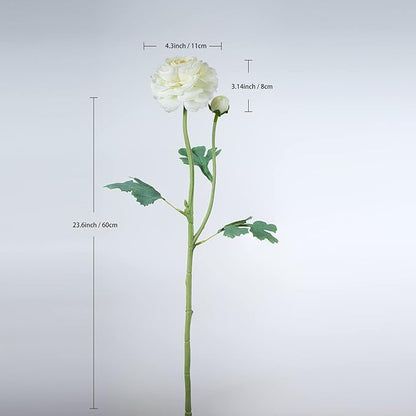 Artificial Ranunculus Long Stem Buttercup Silk Flowers 6pcs for Home Decor and Wedding Decorations(White 1)