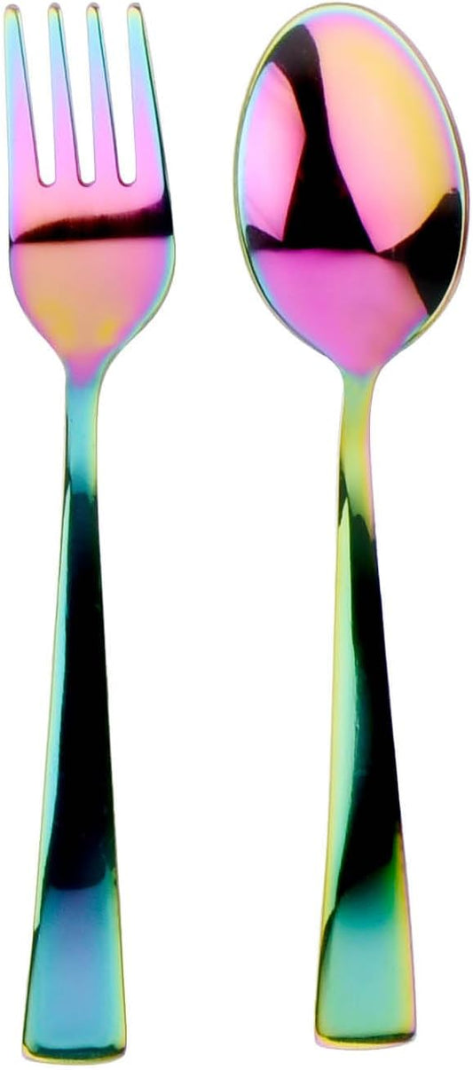 Ahimsa Stainless Steel Kids Utensils - Kids Fork and Spoon Set, Pediatrician Designed Rainbow Silverware Set, 100% BPA Free & Dishwasher Safe (Rainbow)