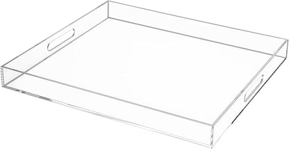 Clear Rectangular 18x20 Inches Acrylic Ottoman Tray Decorative Serving Tray with Cutout Handles Organizer Tray on Coffee Table Countertop Big Breakfast Bed Tray Living Room Appetizer Serving Food
