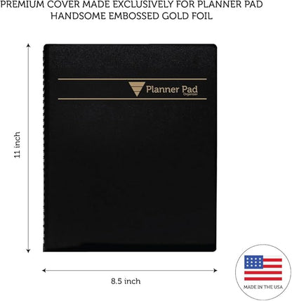 Planner Pad Spiral Bound 3-Tier Funnel Down 12 Month Organizer, October 2025 – September 2026, Black Cover/Black Ink, 8 1/2" x 11"