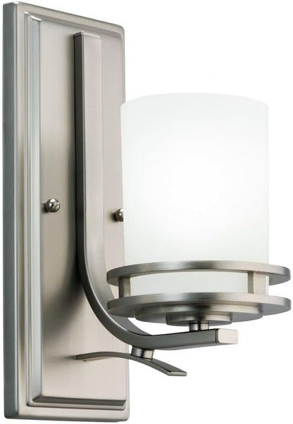 Kichler Hendrik 12" Wall Sconce in Brushed Nickel, 1-Light Modern Wall Mount Light with Satin Etched Cased Opal Glass, (12" H x 5.25" W), 5076NI, 24.75 in