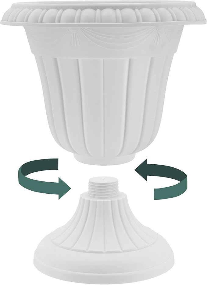 PL00CW Classic Traditional Plastic Urn Planter Indoor/Outdoor, 16" x 18", White Wash