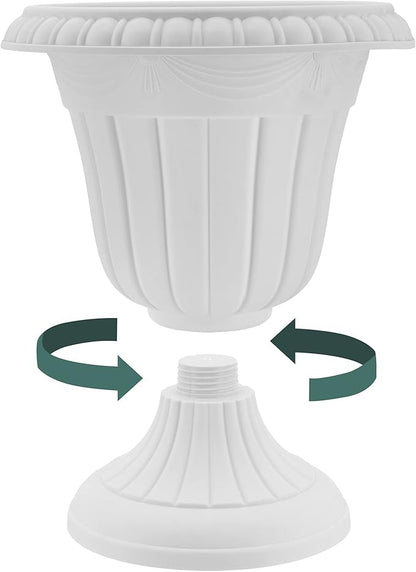 PL00CW Classic Traditional Plastic Urn Planter Indoor/Outdoor, 16" x 18", White Wash