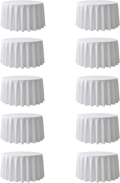 Surmente 120 inch Round tablecloths -10 Pack White Round Table Cloths, Polyester Fabric Table Covers for Weddings, Banquets, or Restaurants