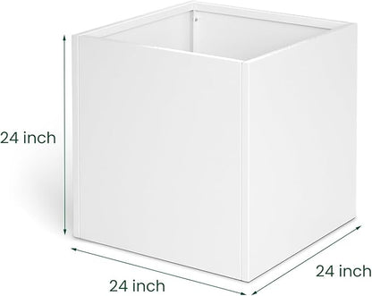 White Steel Planter Square Outdoor Planters Galvanized Steel Planter Box Indoor Metal Large Planters Cube Heavy Duty Flower Pot 24 Inch Modern Commercial Residential for Trees Patio Deck Yard Garden