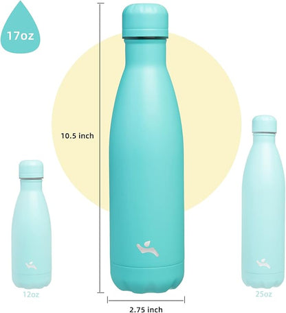 Insulated Water Bottles,17 oz Double Wall Stainless Steel Vacumm Metal Flask for Sports Travel,Turquoise