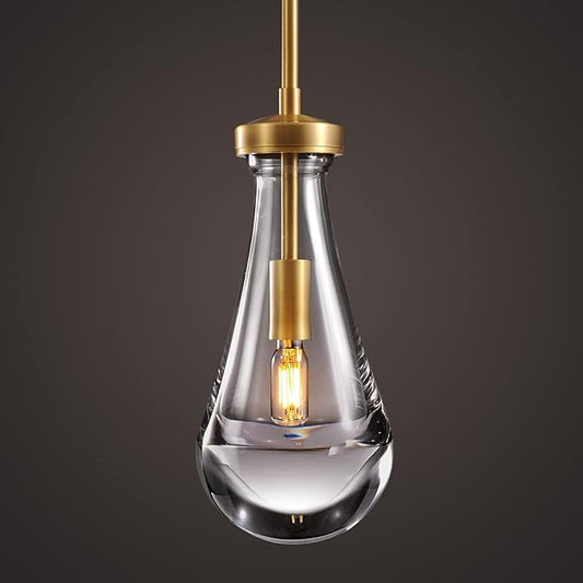 Modern Raindrop Pendant Lights, Pendant Lights for Kitchen Island, Brass Rod Dining Room Light Fixture， Clear Solid Raindrop Chandelier, Chandelier for Living Room Hallway, Including Bulb