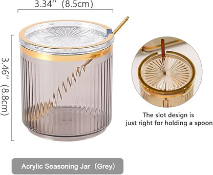 Acrylic Condiment Spice Jars,Condiment Spice Box With Lids and Spoons and Tray,Clear Plastic Condiment Canisters,Seasoning Box 6 Pack,Seasoning Box Set for Kitchen to Storage Salt,Paprika,Sugar
