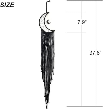 MOONFLY Black Moon Dream Catcher with Handmade Woven Cotton Dream Catchers Boho Macrame Wall Hanging Home Decoration Ornament Craft Gift (Black Moon)