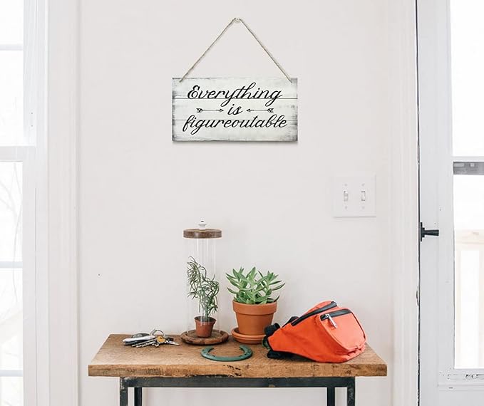 Everything is Figureoutable Decor Sign, Printed Wood Wall Art Sign, Funny Home Signs Decor, Hanging Wood Sign Home Decorative, Rustic Farmhouse Inspirational Wood Sign Decor Wall Art 12x6 in