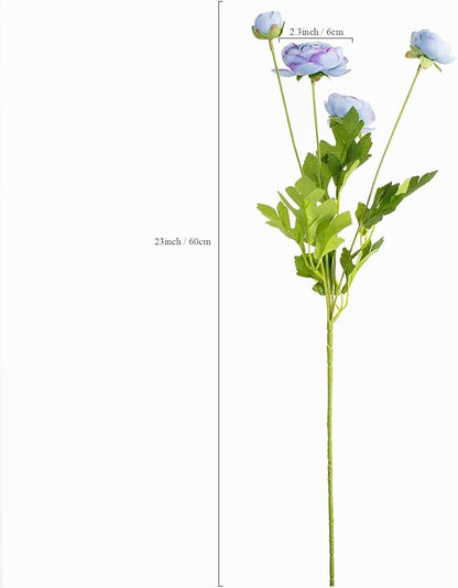 Artificial Silk Flowers Ranunculus Fake Flower 5 Pcs,Suitable for core Decoration,Wedding Floral Creation,Flower Arrangement DIY Project,Interior Decor（Blue）