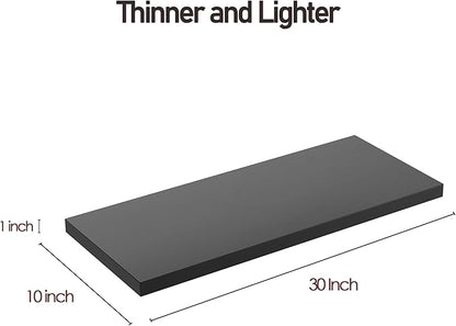 Wall Shelf Set of 2, Black Floating Shelves 30 in W x 10 in D x 1 in H, Wooden Floating Wall Shelf with Invisible Brackets for Living Room/Bedroom/Bathroom/Kitchen Storage and Decor
