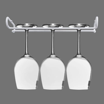 White 4 Wine Glass Rack Under Cabinet Shelf 10 Inch Stemware Storage Hanging Hanger Organizer Glasses Holder with Drying Under Counter Metal for Kitchen and Bar