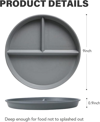 greenandlife 9 Inch (4PCS) Unbreakable Divided Plates for Kids Adults, Dishwasher & Microwave Safe Compartment Plate, Lightweight Reusable Plastic Portion Control Plates, BPA Free and Healthy
