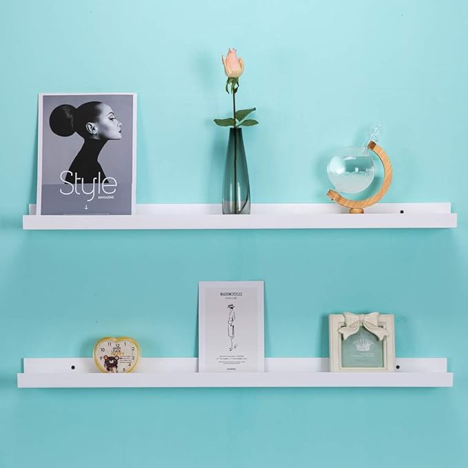 AZSKY Floating Picture Shelves Denver Modern Wall Mount – Long Narrow Picture Ledge - 36 Inch Set of 2 Mounting Hardware Included Pine