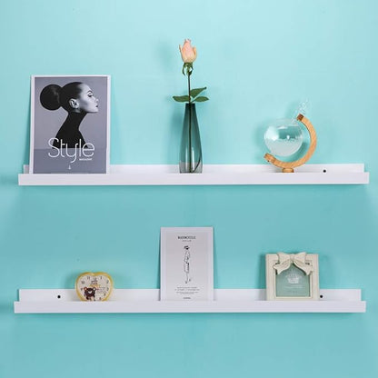 AZSKY Floating Picture Shelves Denver Modern Wall Mount – Long Narrow Picture Ledge - 36 Inch Set of 2 Mounting Hardware Included Pine