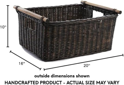 The Basket Lady Pole Handle Wicker Storage Basket, Extra Large, 20 in L x 16 in W x 10 in H, Sandstone