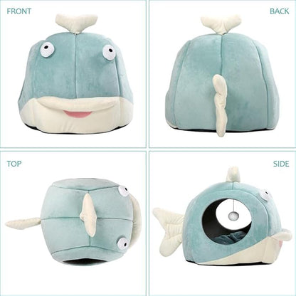 Lcybem Cat Beds for Indoor Cats - Cat Bed Cave with Removable Washable Cushioned Pillow, Calming Cozy Soft Cat Cave, Cute Friendly Dolphin Cat Houses for Indoor Cats No Deformation Pet Bed, L