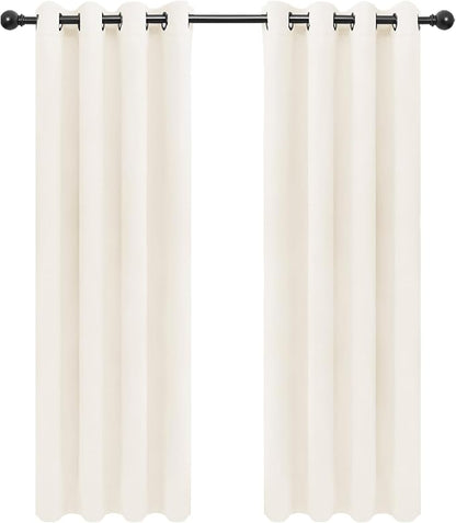 Easy-Going Curtains for Bedroom, Solid Thermal Insulated Grommet and Noise Reduction Window Drapes, Curtains for Living Room, 2 Panels (52x84 in,Ivory)
