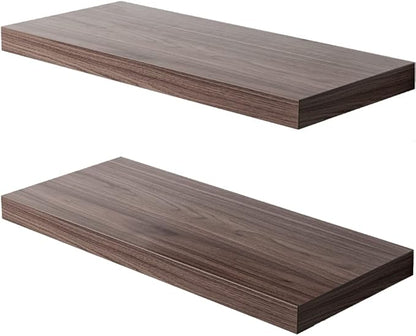 Floating Shelf, Set of 2 Wall Shelf, 24 in W x 12.75 in D x 2 in H Wooden Floating Wall Shelf with Invisible Brackets for Living Room/Bedroom/Bathroom/Kitchen Storage and Decor, Walnut