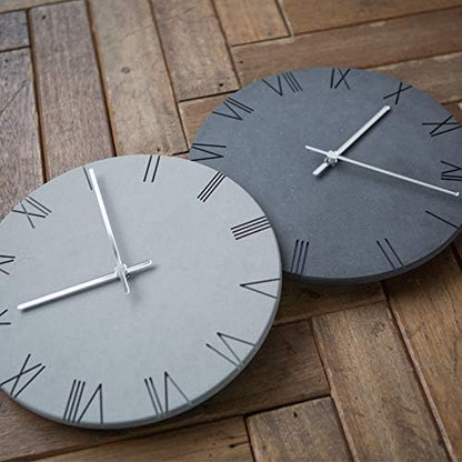 Stephanie Imports Modern Minimalist Concrete Hiding Gray Silent Wall Clock (Roman Numerals)