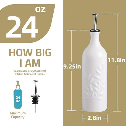 Sweejar Large Ceramic Olive Oil Dispenser Bottle, 24 Oz Relief Opaque Oil Cruet Protects Oil To Reduce Oxidation, Storage Vinegar, Soy Sauce, Coffee Syrup, Liquids, Set of 1 (Gradient Green)