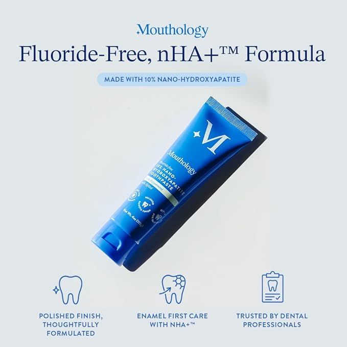 Mouthology 10% Nano Hydroxyapatite Toothpaste (Fluoride Free), Whitening*, Supports Enamel Care*, Appropriate for Sensitive Teeth*, SLS Free, Xylitol nHA Toothpaste for Adults, Mint 4oz (USA Made)