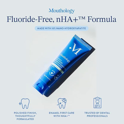 Mouthology 10% Nano Hydroxyapatite Toothpaste (Fluoride Free), Whitening*, Supports Enamel Care*, Appropriate for Sensitive Teeth*, SLS Free, Xylitol nHA Toothpaste for Adults, Mint 4oz (USA Made)