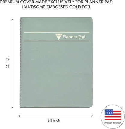 Planner Pad Spiral Bound January-December 2026/ Calender Year 8 1/2" x 11" Large 3-Tier Funnel Down 12 Month Organizer, Greenish Grey Cover/Soft Green Ink